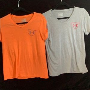 two under armor “swing away” t-shirts